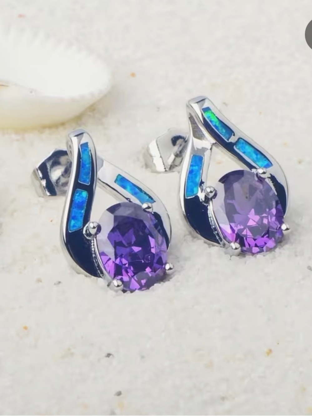 Synthetic  Purple Amethyst & Blue Opal Teardrop Stud Earrings NWOT